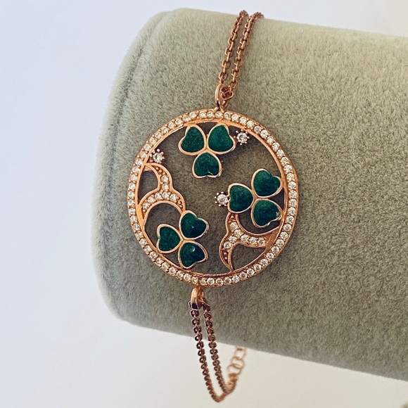 Bracelet green clover 925 silver clear cz stones - Picture 2 of 3